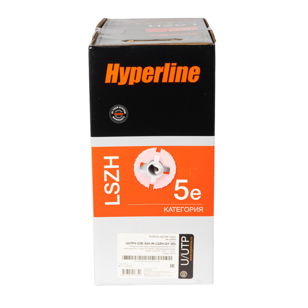 Кабель витая пара неэкранированный Hyperline UUTP4-C5E-S24-IN-LSZH-GY-305