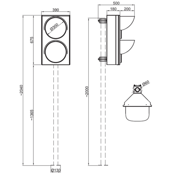 Светофор двухсекционный Came TRFL-300 увеличенный со столбом Светофор двухсекционный Came TRFL-300 увеличенный со столбом