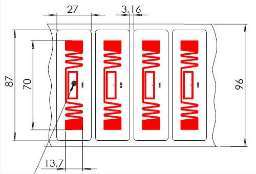 Метка Labels 87x27 UHF, UCODE8, прозрачная (70x13,7)