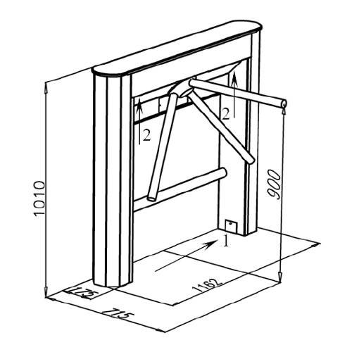Турникет-трипод тумбовый ОМА-26.7 (66.AA) из нерж. стали со станд. планками