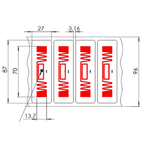 Метка Labels 87x27 UHF, UCODE8, бумажная наклейка (70x13,7)