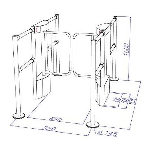 Турникет с распашными створками ОМА-36.787 (LD) из нержавеющей стали и стекла