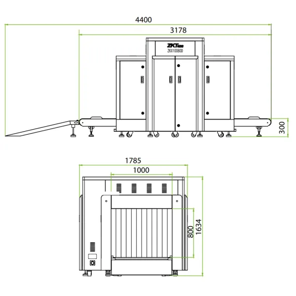 Рентгеновский интроскоп ZKTeco ZKX10080D с двумя проекциями, для багажа
