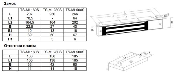 Электромагнитный замок Tantos TS-ML280S с датчиком Холла