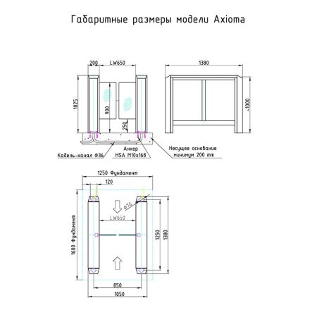 Центральный модуль распашного турникета Gotschlich Axioma DF VIP 1025H (650/900 мм) (6AXA2DC-SB)
