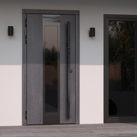 Электронный биометрический замок для двустворчатой двери Sanyo D701 USmart Go с видеонаблюдением, ручка-штанга