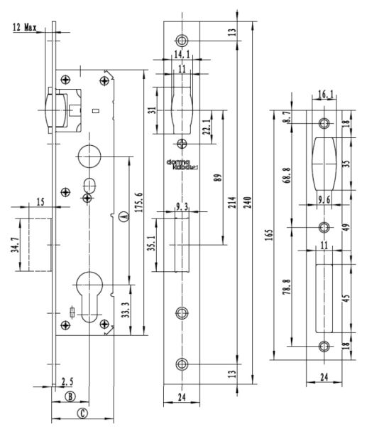 Механический замок узкопрофильный dormakaba 930a 92/35/8 F=24 для алюминиевых дверей
