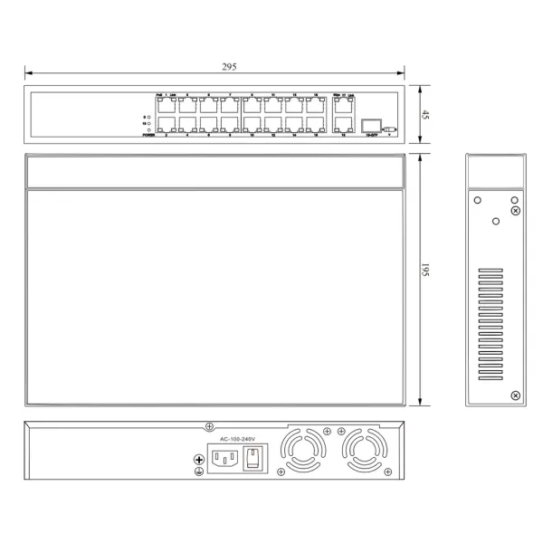 PoE-коммутатор RVi-1NS16F-1T-1C неуправляемый сетевой