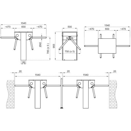 Турникет-трипод моторизованный Came Stile 500, двухпроходной (с планками Антипаника) (PSMM500ED-02)