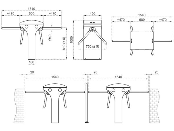 Турникет-трипод моторизованный двухпроходной Came Stile 600 (с планками Антипаника) (PSMM602D-02)