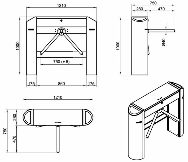 Турникет-трипод тумбовый Came Twister 702 (с планками Антипаника)