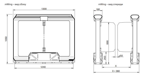 Распашной двухпроходной турникет Magnetic mWing с закаленными створками 600 мм