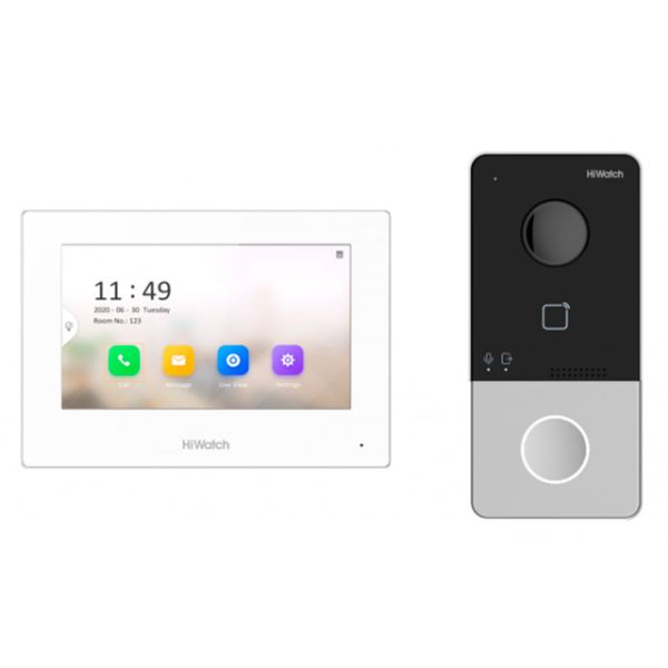 Комплект IP-видеодомофона HiWatch DS-D100IKWF(B) (вызывная панель + монитор)