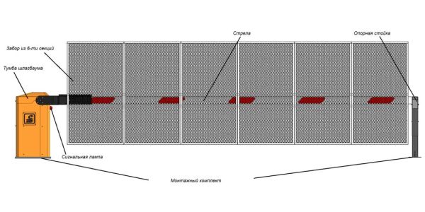 Антивандальный автоматический шлагбаум Фантом Титан F6TZ с забором