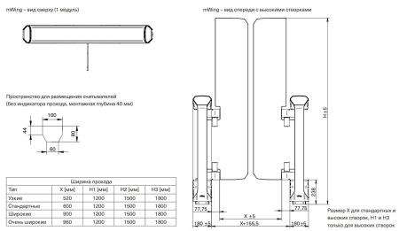 Распашной двухпроходной турникет Magnetic mWing с закаленными створками 600 мм Распашной двухпроходной турникет Magnetic mWing с закаленными створками 600 мм