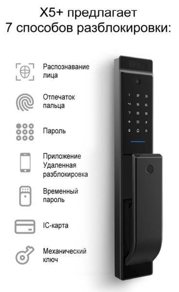 Электронный биометрический замок Moorgen X5+, 7-ми ригельный, видеоглазок, Face-ID, Wi-Fi Электронный биометрический замок Moorgen X5+, 7-ми ригельный, видеоглазок, Face-ID, Wi-Fi