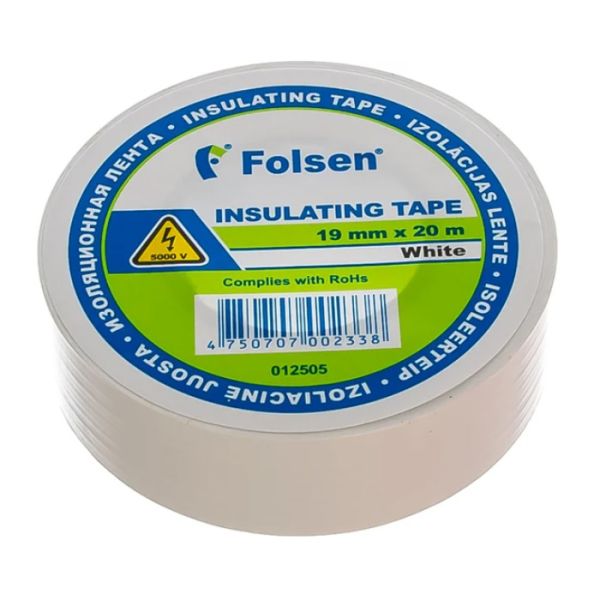Изоляционная лента Folsen 19ммx20м белая (012505) Изоляционная лента Folsen 19ммx20м белая (012505)