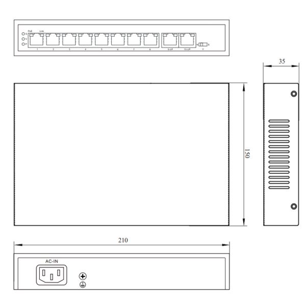 PoE-коммутатор RVi-1NS08F-2T (1G) неуправляемый сетевой