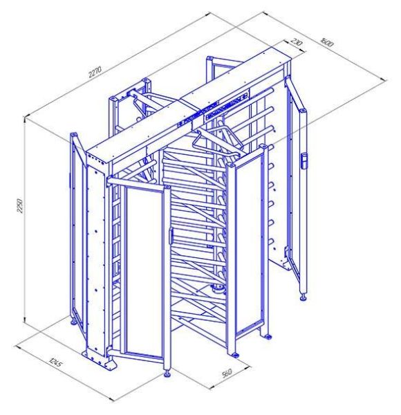 Турникет уличный полноростовой двухпроходной Ростов-Дон ПР2С/3М2 У с ограждением из закаленного стекла