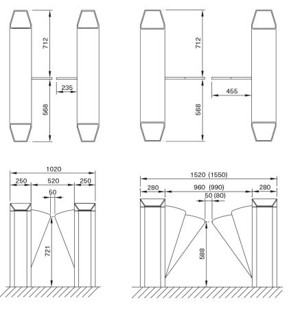 Центральная секция D раздвижного турникета Magnetic MPR-112D-A131 520 мм с 1-ой платой управления, с PUR створками