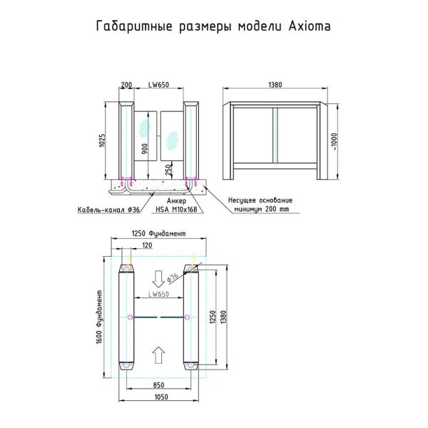 Боковой модуль распашного турникета Gotschlich Axioma DF VIP 1025H (900 мм) (6AXA1EC-BS/BM)