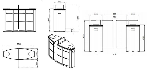 Боковой модуль раздвижного турникета Came Sliding Gate SG90, 900 мм, створка 1200 мм (SG90MS)