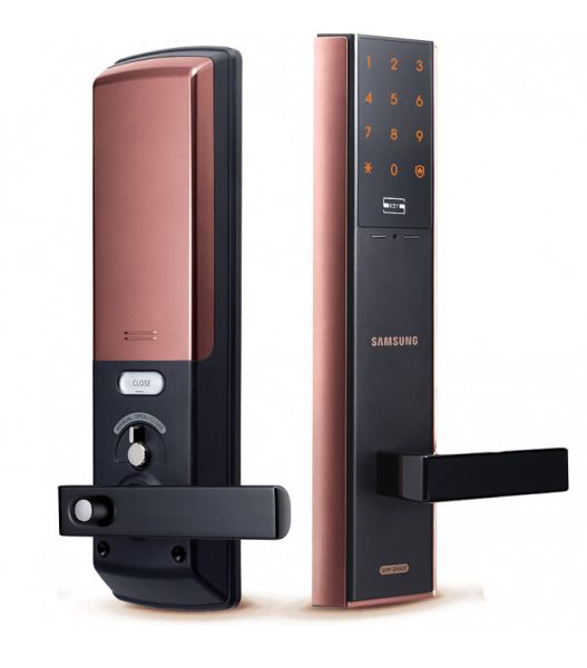 Электронный замок Samsung SHP-DH537 Copper, одноригельный, врезной, с ручкой