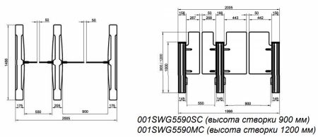 Распашной турникет Came Swing Gate SWG5590, комбинировыанный 550+900 мм, створки 1200 мм (SWG5590M)