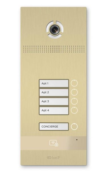 Вызывная панель на 4 абонента Bas-IP BI-04FB Gold с идентификацией по смартфону и распознаванием лиц