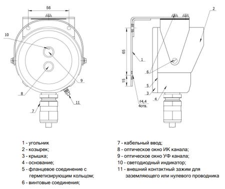 Извещатель пожарный Рубеж Тюльпан 64/2 Ex-R3 пламени, взрывозащищённый, адресно-аналоговый
