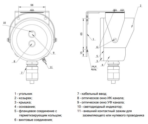 Извещатель пожарный Рубеж Тюльпан 64/2 Ex-R3 пламени, взрывозащищённый, адресно-аналоговый