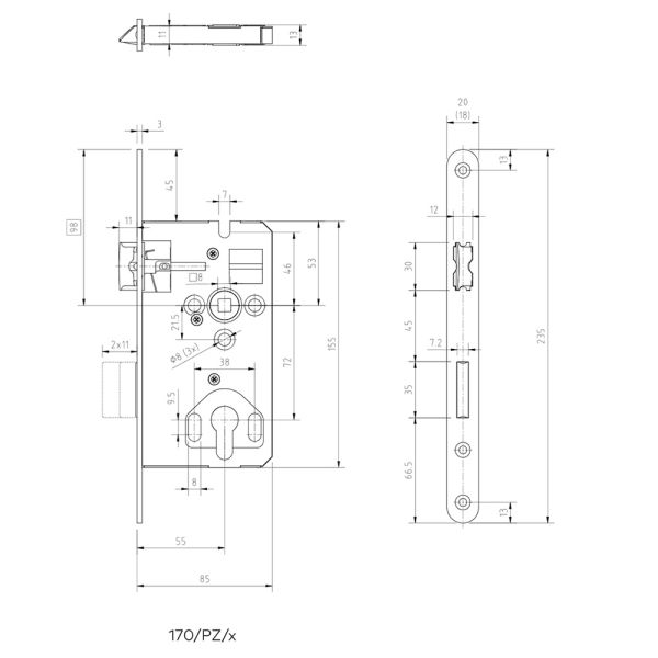 Механический замок dormakaba 170/WZ 72/55/8 F=20