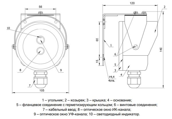 Пожарный извещатель ТЮЛЬПАН 2-16-0-1 (RS-485) пламени, ИК и УФ многоспектральный
