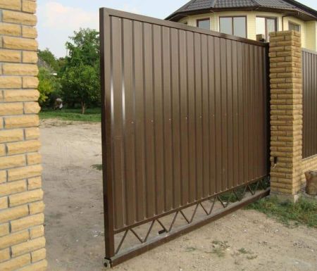 Откатные ворота с односторонней обшивкой профлистом (без автоматики)