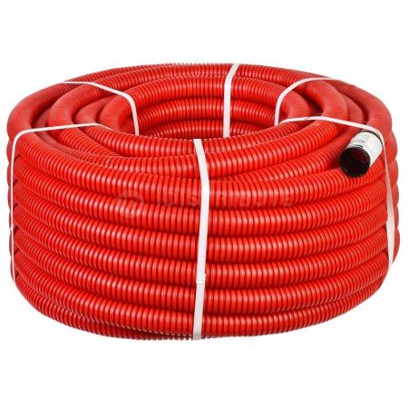 Труба гофрированная двустенная IEK ПНД D=50 мм, гибкая, с протяжкой и муфтой, красная (50 м)