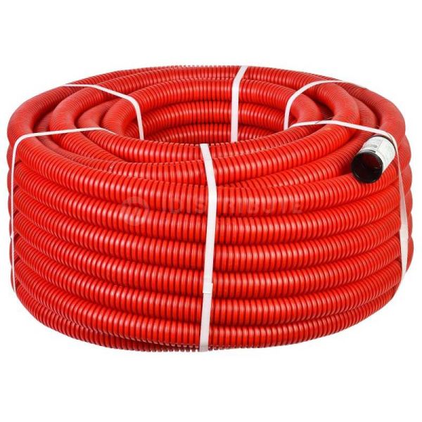 Труба гофрированная двустенная IEK ПНД D=50 мм, гибкая, с протяжкой и муфтой, красная (50 м)