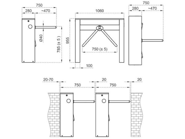 Турникет-трипод тумбовый Came Twister 700 (с планками Антипаника) (PST700EN-02)