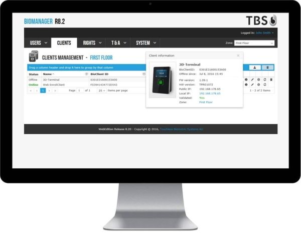 Программное обеспечение TBS BioAdmin unlimited на неограниченное число зон доступа