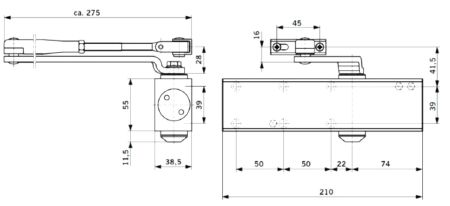 Доводчик дверной dormakaba TS Profil EN2/3/4+Size5 BCA со складным рычагом ФОП, серый