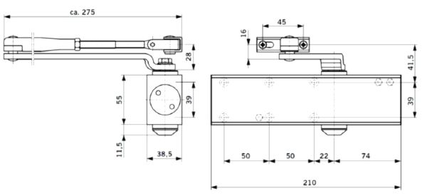 Доводчик дверной dormakaba TS Profil EN2/3/4+Size5 BCA со складным рычагом ФОП, серый