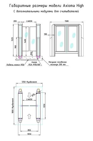 Боковой модуль распашного турникета Gotschlich Axioma High 1525H (650 мм) (6AXI1EC-S15/M15)