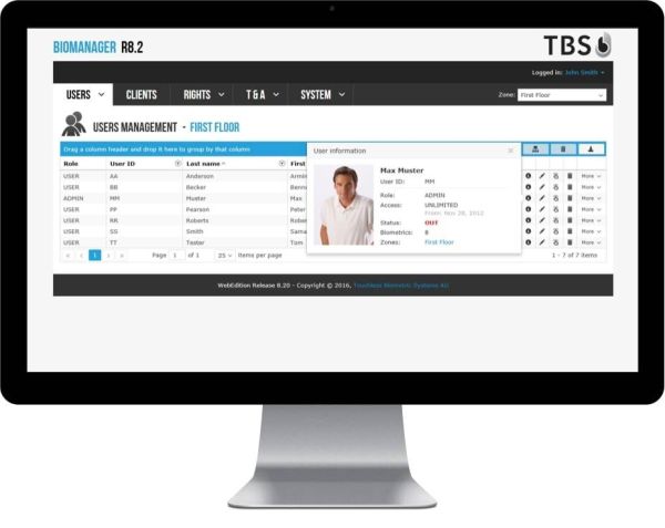 Программное обеспечение TBS BioAdmin unlimited на неограниченное число зон доступа